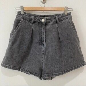 Mebon High Rise Grey Stone Washed Distressed Shortie Shorts Size M